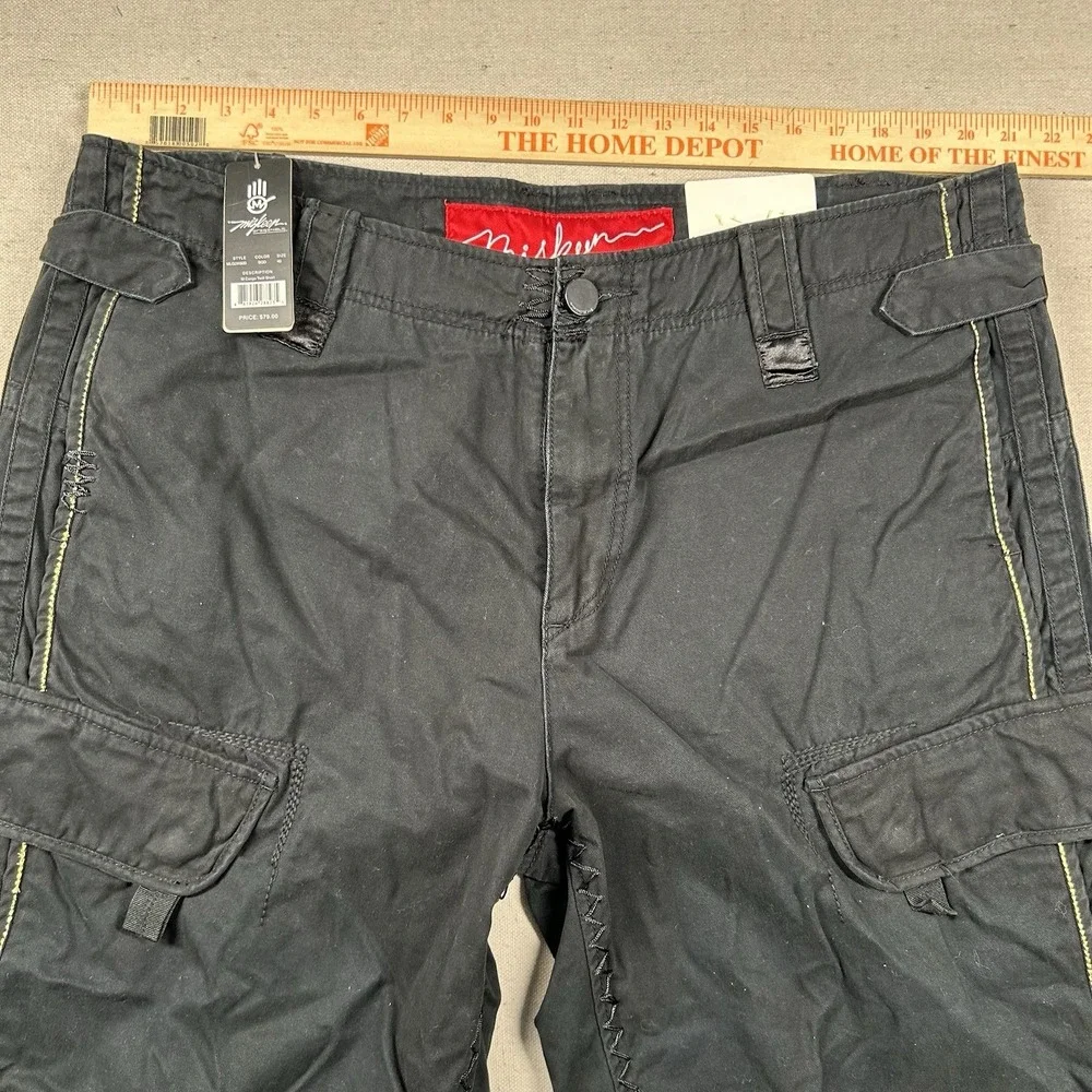 Miskeen Shorts Mens 40 Cargo Baggy Hip Hop Black Gold Skater Embroidery Relaxed